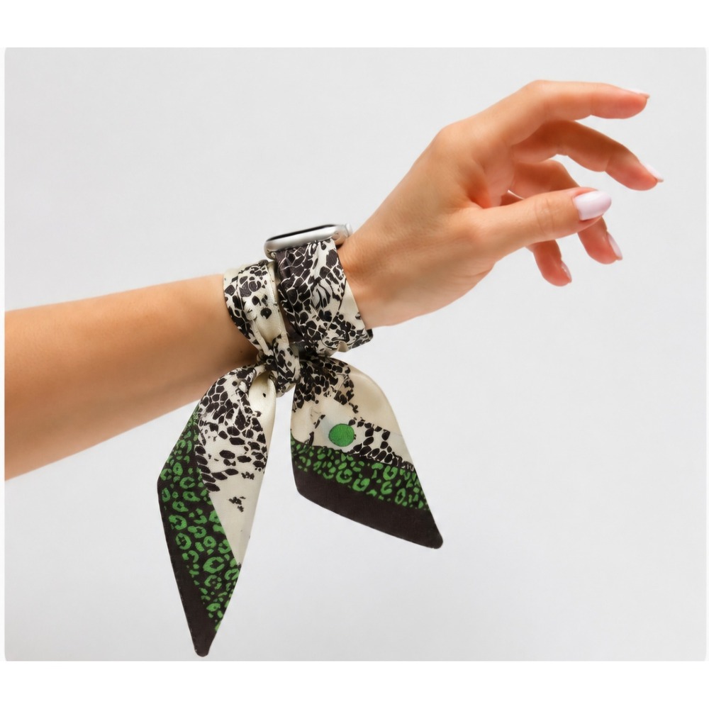 Wristpop Art Silk Scarf Apple Watch Band Animal Print Green BrownCream Accessory